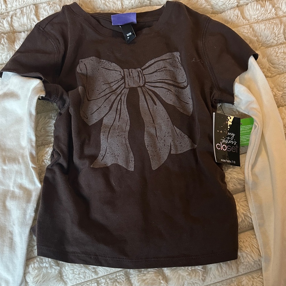 My Wish Closet Chocolate and Cream Bow Long Sleeve Tee